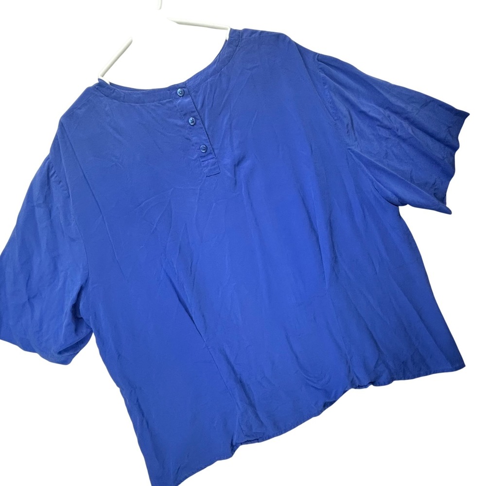 Vintage Paul Stanley 100% Silk Blouse Women Size 22 Royal Blue Short Sleeve